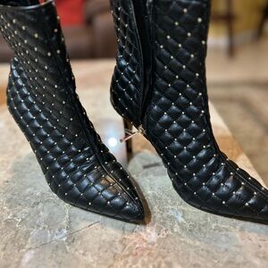 Nanette Lepore Black Quilted Heeled Boots with Stud Accents